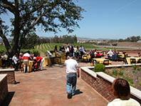 Large deck at Robert Hall Winery, with view of the valley