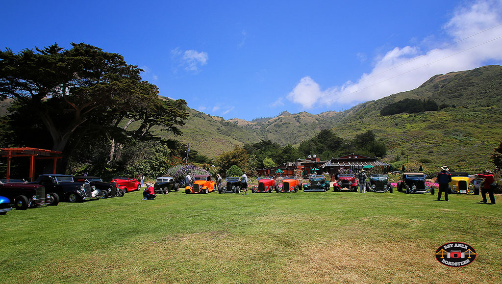 Roadster parking on the grass, at Ragged Point, which became an instant tourist attraction